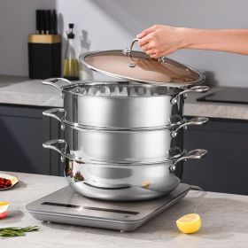 SOGA 3-Tier 30cm Heavy-Duty Stainless Steel Food Steamer – Stackable Vegetable Pot with Glass Lid, Multi-Layer Pan Insert for Healthy Cooking