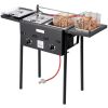 VEVOR Outdoor Propane Deep Fryer, Dual-Tank 8QTx2 Commercial Fryer, Stainless Steel Cooker with Foldable Platform, Dual Basket, and Heat Adjustment