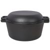 2 in 1 Pre-Seasoned Cast Iron Dutch Oven With Dual Handles, Outdoor Camping Deep Pot for Camping Fireplace Cooking BBQ Baking Campfire