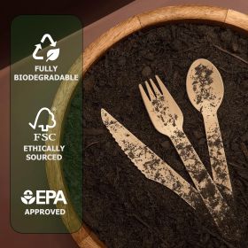 Disposable Wooden Cutlery Set 360 PCS - 100% Compostable Wooden Silverware [120 Forks, 120 Spoons