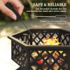 28" Outdoor Fire Pit with Grill Hexagon Fireplace Wood Burning Firepit with Cooking Grate, Fire Poker, Spark Screen Lid