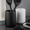 2 Pack 6.2" Ribbed Ceramic Kitchen Utensil Holder, Black