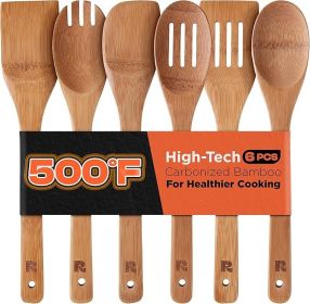 Dark Bamboo Wooden Spoons for Cooking 6-Piece