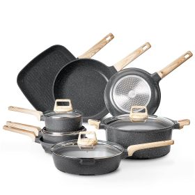 VEVOR 19 Piece Pots and Pans Set, Granite Nonstick Cookware Set, Induction Cookwares, Kitchen RV Cooking Sets with Frying, Sauce, Saute