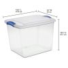 4 Pack 27 Quart Clear Plastic Storage Container with Latch Lid, Blue
