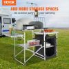 VEVOR Camping Kitchen Table, Folding Outdoor Cooking Table with Storage Carrying Bag, Aluminum Cook Station 1 Cupboard & Detachable Windscreen