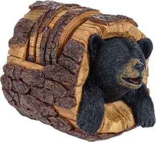 Black Bear Rustic Log Coaster Set - Drink Holders for Home Decor - Bear Print Cabin Coasters