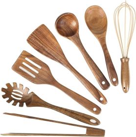 Wooden Utensil for Cooking, Wood Kitchen Utensils Cooking Set Teak Wood Spoons set for Cooking,Spatulas Non-Stick for Cookware Kitchen Spoon (7)