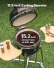 VEVOR Charcoal Smoker and Grill, 18" Kamado Charcoal BBQ Smoker, Movable Ceramic Barbecue Grill with 4 Wheels (2 Lockable), Built-in Thermometer