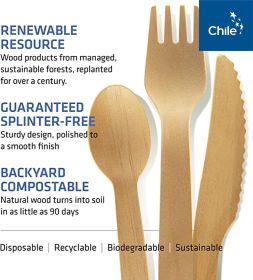 Disposable Wooden Cutlery Set - 100% Home Compostable - Wooden Utensils, Eco-Friendly, Organic, Sustainable and Carbon Neutral Certified - Fork, Knife