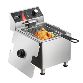 VEVOR Commercial Deep Fryer, 1750W Electric Countertop Fryer with Basket & Height-Adjustable Feet, 12Qt / 11.5L Stainless Steel Single Oil Fryer