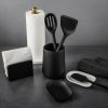2 Pack 6.2" Ribbed Ceramic Kitchen Utensil Holder, Black