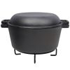 2 in 1 Pre-Seasoned Cast Iron Dutch Oven With Dual Handles, Outdoor Camping Deep Pot for Camping Fireplace Cooking BBQ Baking Campfire
