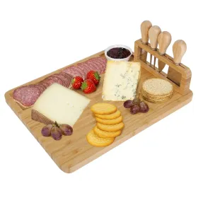 Bamboo Charcuterie Cheese Board Platter Board Serving Tray With Cutlery Set For Wedding Birthdays Christmas (Color: Yellow)
