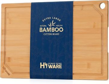 Hiware Extra Large Bamboo Cutting Board for Kitchen, Heavy Duty Wood Cutting Board with Juice Groove, 100% Organic Bamboo, Pre Oiled, 18" x 12" (Color: Natural)