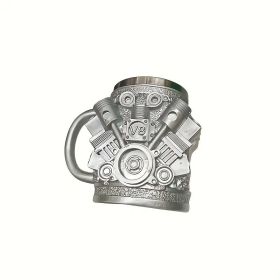 V6/V8 Engine Design Mug - Heavy-Duty Metal Construction, Double-Wall Insulated Cup with Non-Slip Grip - Vintage Automotive Beer Cup (Color: V8)