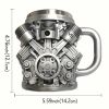 V6/V8 Engine Design Mug - Heavy-Duty Metal Construction, Double-Wall Insulated Cup with Non-Slip Grip - Vintage Automotive Beer Cup